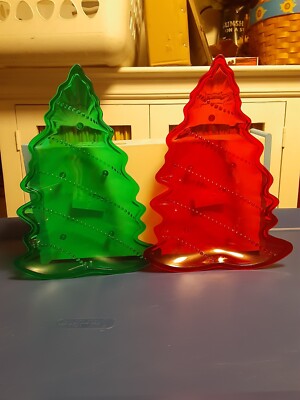  NEW! Set of 2 14'' x 5'' Festive Red/Green Christmas  Trees For Candy/Food!