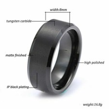 Free Engraving - Black Tungsten Carbide Beveled Brushed Center Wedding Band Ring