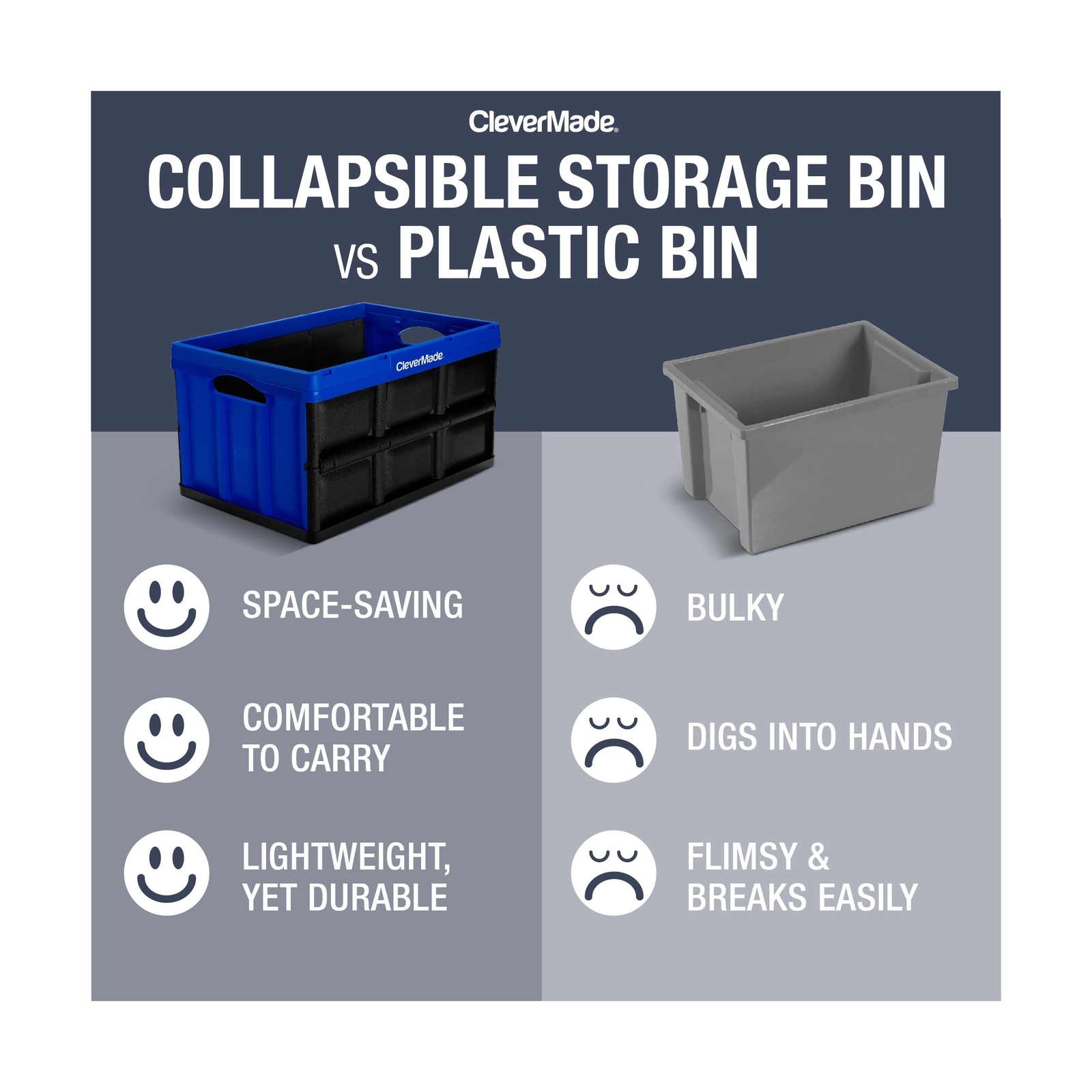 CleverMade Collapsible Storage Bin, Black, 3PK - 62L (16 Gal) Stackable ...
