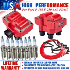 2X Red Ignition Coil & Iridium Spark Plug & Wire For Ford F-150 F-250 4.6L FD487
