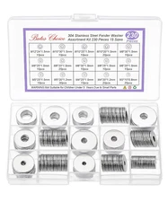 230 Pcs Fender Washers Assortment Kit Stainless Steel Flat Washer 15 Size M3-M12