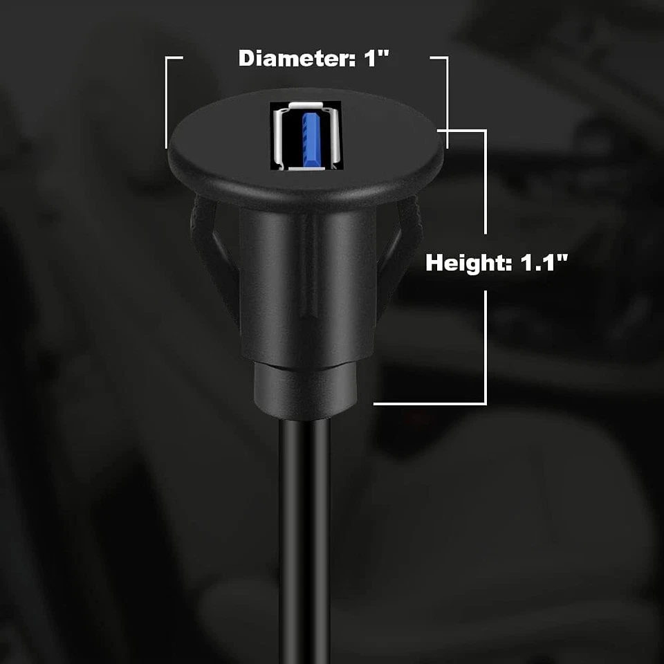 Car Dash Panel AUX Flush Mount, USB 3.0 3ft Male to Female Extension Cable - Image 2 of 4
