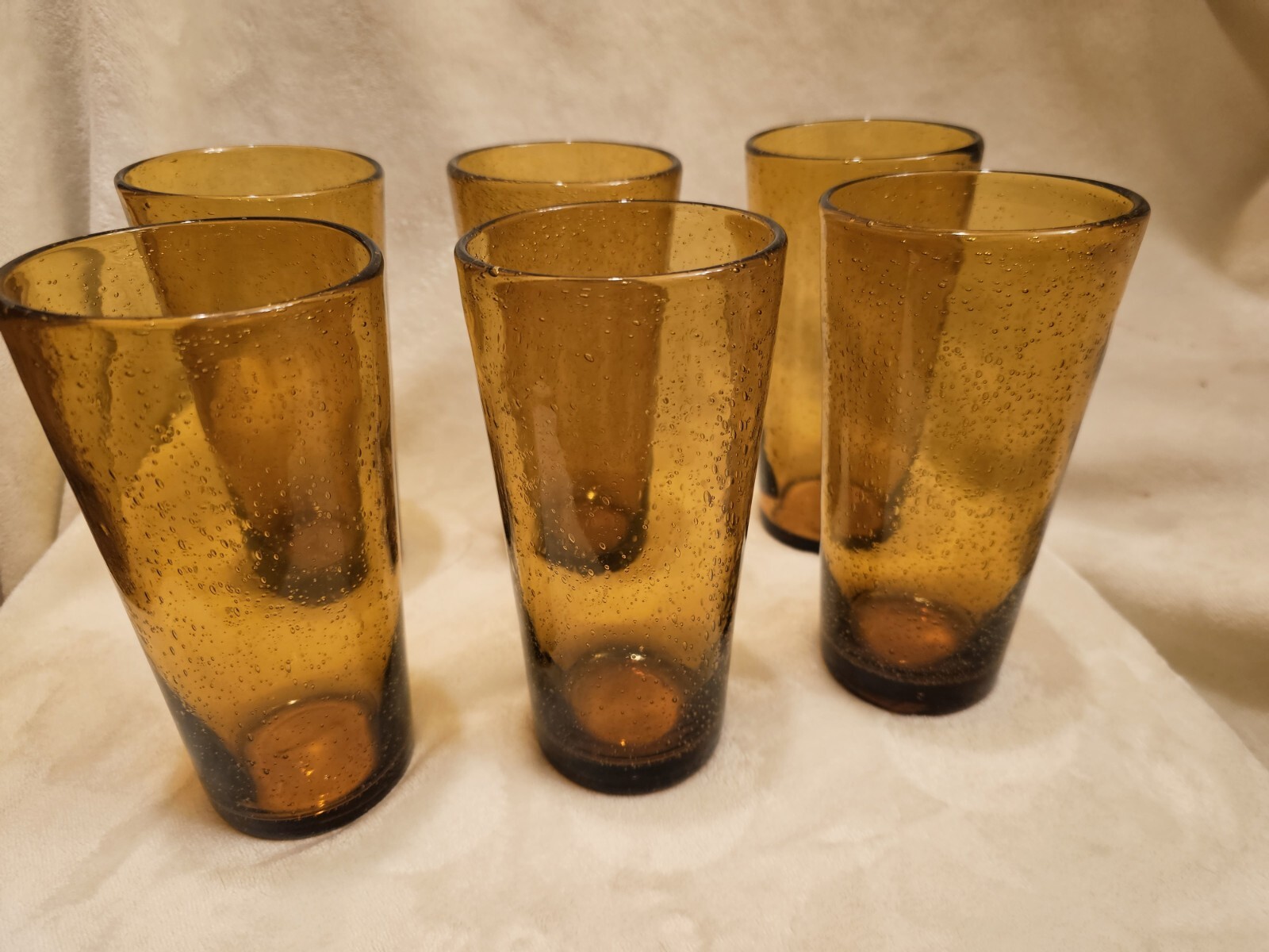 SET of 6 Large 20oz Hand Blown Mexican Amber Tumbler Drink Glasses Air Bubbles
