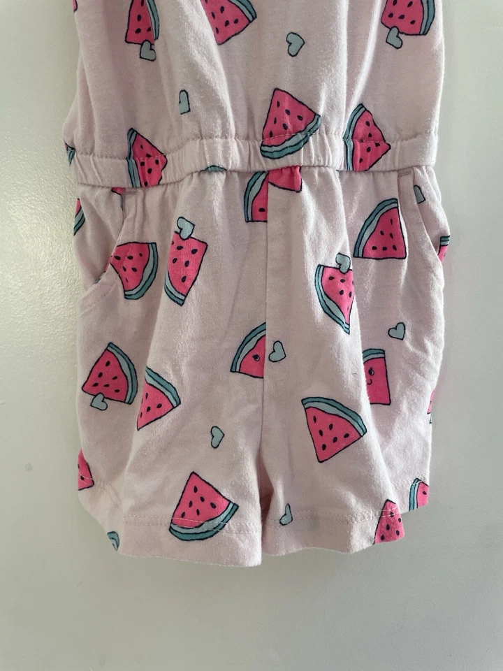 Mameluco Carter's para niñas pequeñas sandía con volantes cintura ceñida sin mangas rosa 3T Foto 3 de 4