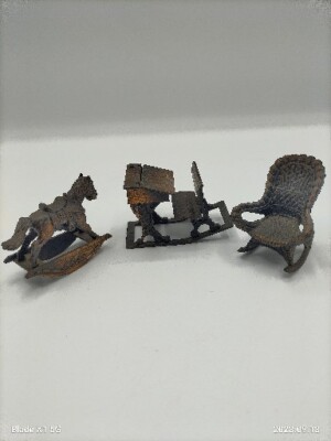 Vtg Durham Dollhouse Miniature Furniture 3 PC Brushed Bronze Cast Metal