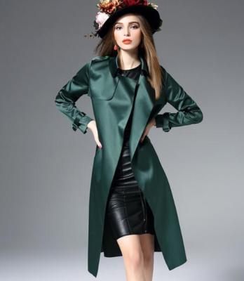 Womens Satin Silk Blend Slim Fit Jacket Knee Length Trench Coat Outwear  Overcoat | eBay