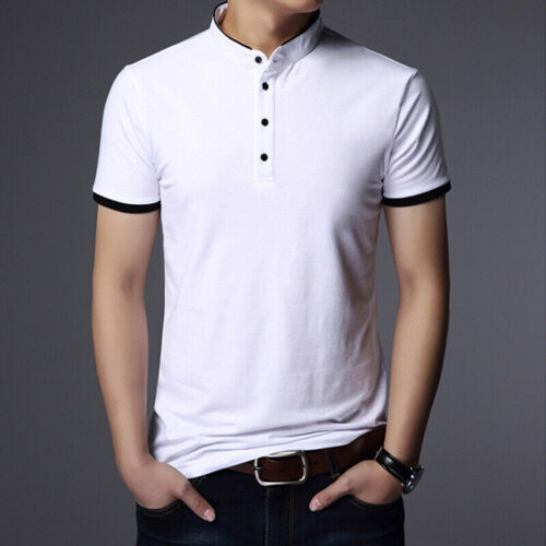 Men's Pullovers Mandarin Collar Slim Fit Pique Grandad Shirts Shirt Long Sleeve - Picture 1 of 13