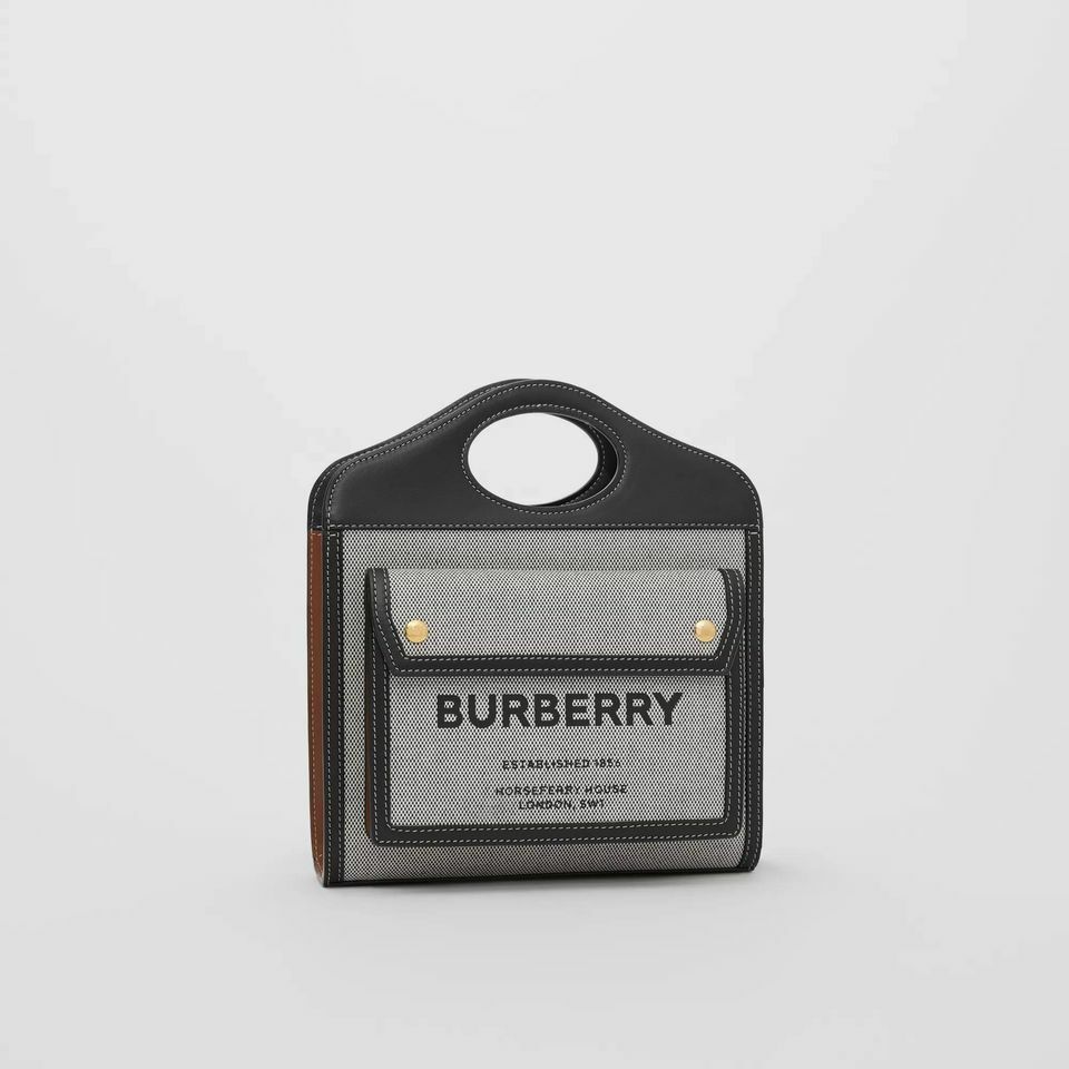 Burberry Mini Tri-tone Cotton Canvas and Leather Pocket Bag
