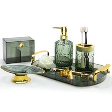 Green Bathroom Accessories Set 5 Pcs Green Bathroom Decor with Decorative Van...