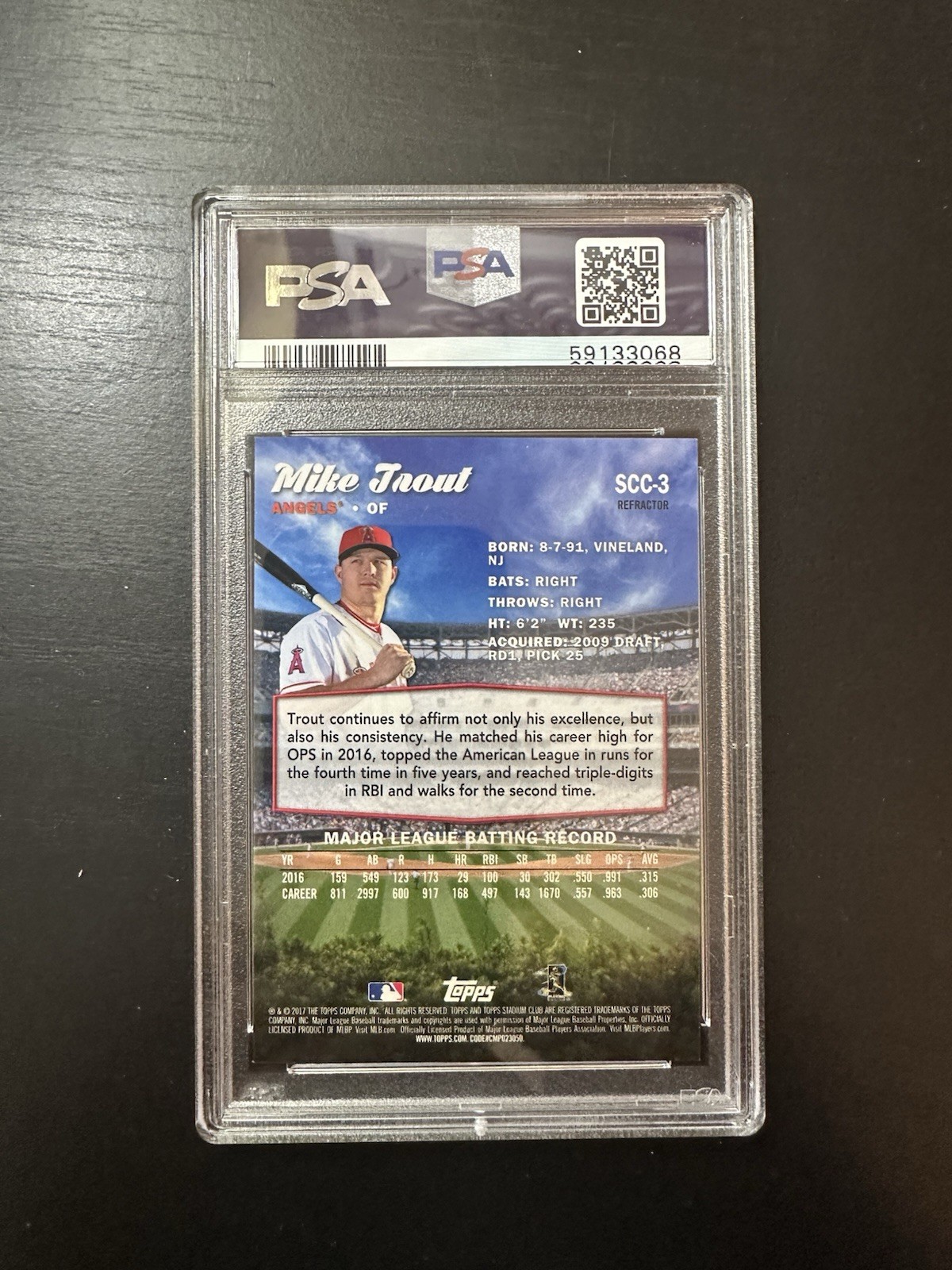 2017 Stadium Club Chrome Mike Trout #SCC-3 Gold Minted Refractor PSA 9 Angels view 2