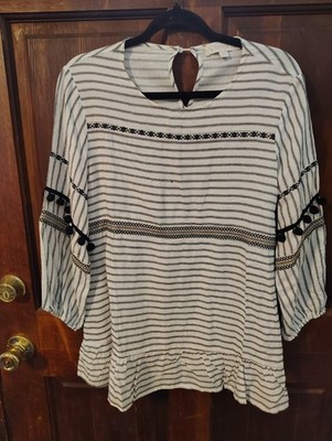 WEEKEND SUZANNE BETRO STRIPED POM POM 34 SLEEVE WOMENS TOP Size Large