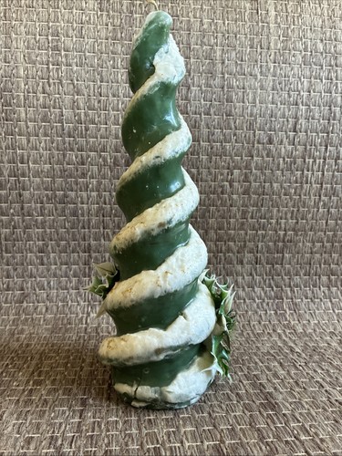 Vintage Wachs Spirale Christbaumkerze grün weiß schneebedeckt Weihnachtsstern - Bild 6 von 12