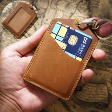 Genuine leather ID holder work badge chest card bus student meal card cover