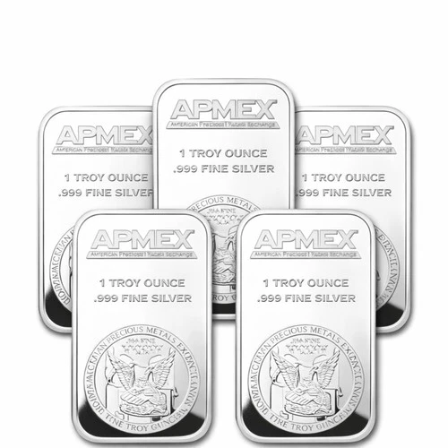 1 oz Silver Bar APMEX .999 Fine Silver – Lot of 5 Bars