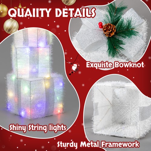 Light Up Gift Boxes Present Set of 3 Christmas Festive LED Indoor Decoration Box - Picture 8 of 9