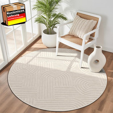 Runder Wohnzimmerteppich 120cm modern Rutschfest Waschbar Geometrisches Muster