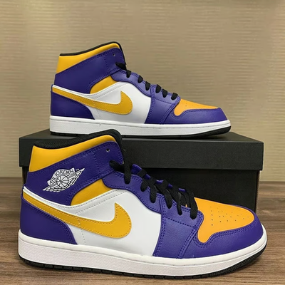 Nike Air Jordan 1 Mid Lakers Purple University Gold Retro {Size
