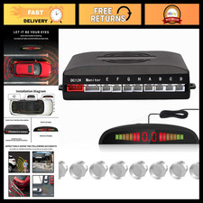 Silver Car Reverse Parking Radar System - 8 Sensors, LED Display  Sound Alert