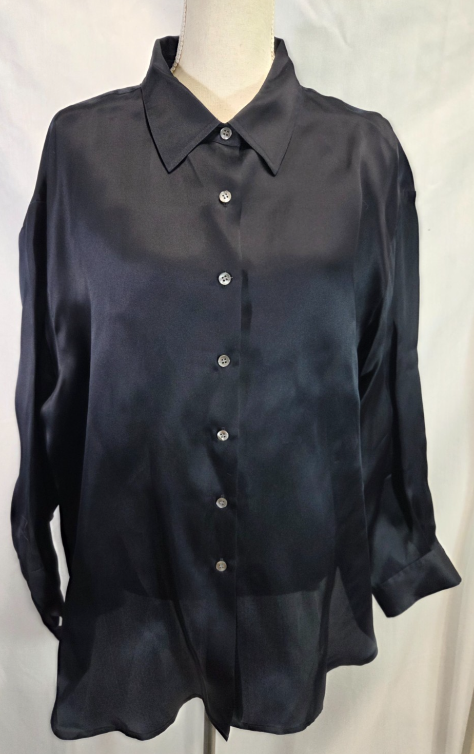 Emanuel Ungaro Sheer Blue Silk Sheer Button Up Blouse Size 24