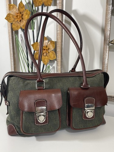 VTG Dooney & Bourke Handbag Canvas & Leather Hunter Green w/Dark Leather Accents - Picture 2 of 12