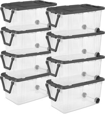 8-Pack Modular Stacker Box, Durable Clear Plastic Storage Bins with Latching Lid
