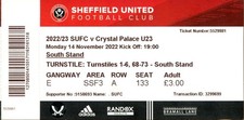 Sheffield United v Crystal Palace 14/11/22 Under 21 Ticket