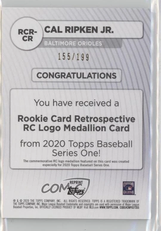2020 Topps Rookie Card Retrospective Logo Medallions Black Cal Ripken Jr HOF - Image 2 of 2