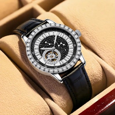 Men's Automatic Watch Starry Sky Dial Constellation Skeleton Luxury Wristwatch