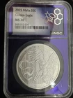 2025 Malta S5E Golden Eagle 1oz Silver NGC MS70 Trader Bea Purple Core “Top Pop”