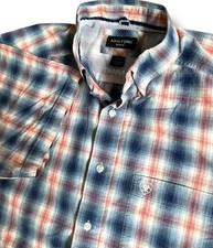 ARIAT Pro Series Mens Shirt Short Sleeve Button Up Blue Plaid Sz L Blue Depths