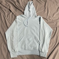 Vintage 80s Distressed Blank Light Blue Hoodie Sweatshirt Sz Medium Made In USA