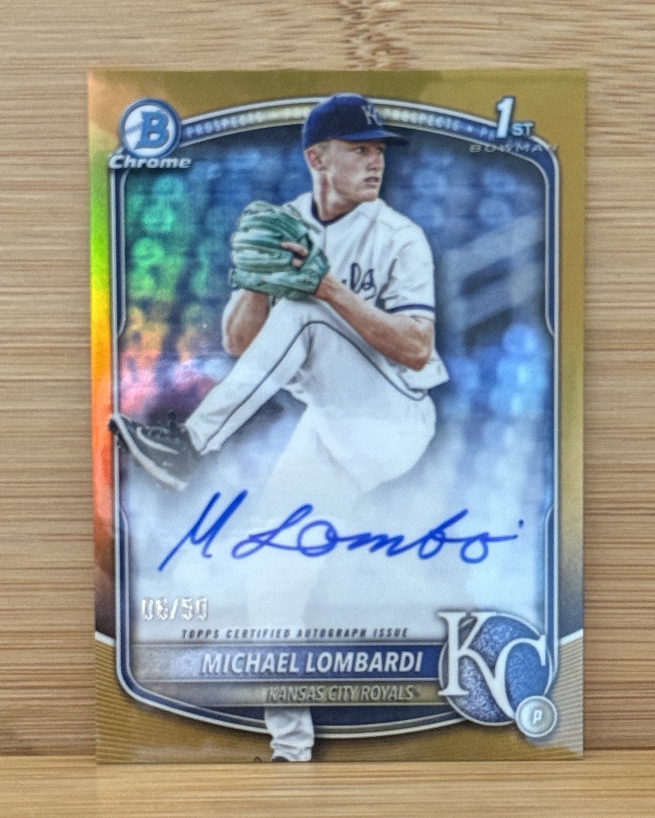MICHAEL LOMBARDI 2025 BOWMAN CHROME DRAFT 1ST GOLD ROYALS AUTO /50