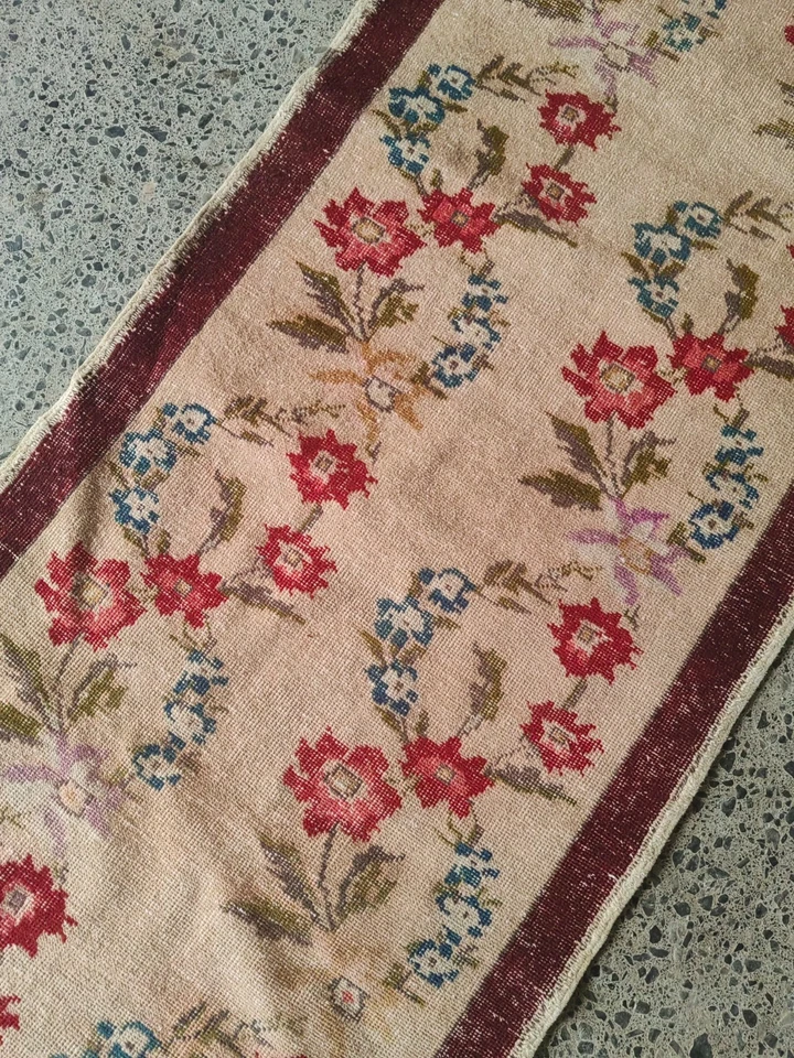 3.2x10.8 ft Vintage Turkish Runner Rug Wool Anatolian Handmade Hallway Oushak - Image 4 of 4