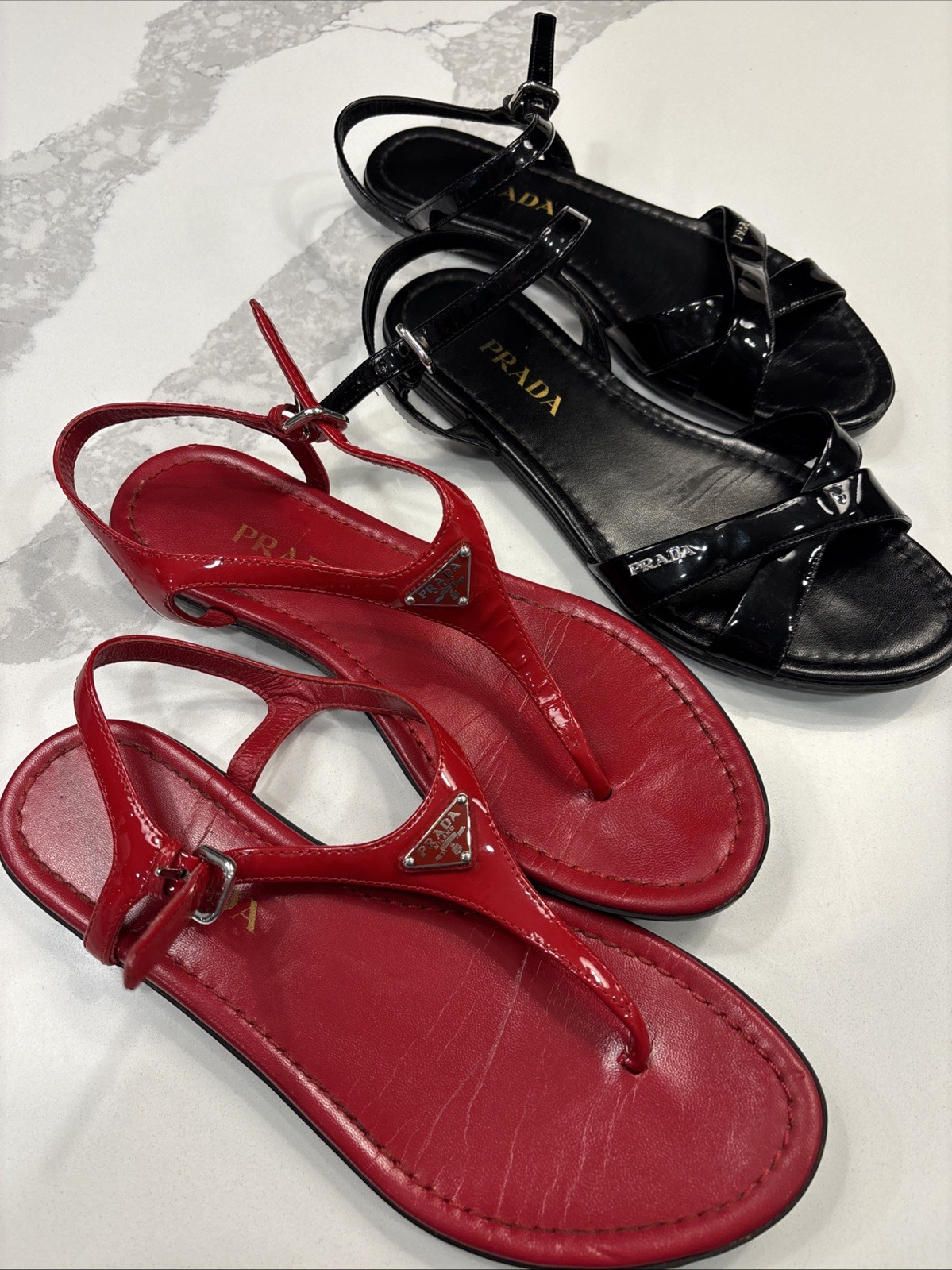 PRADA Sandal Bundle Women’s Size 37 Patent Leather Black & Red thumbnail 3