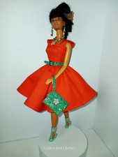 5 Pc Handmade Orange Party Dress Outfit Fits Barbie 11.5" Dolls OOAK