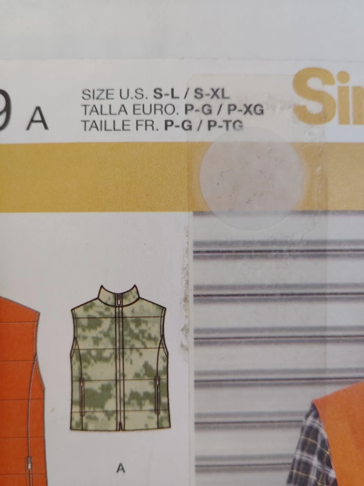 Vest Mens S-XL Boys S-L Simplicity 1329 Sewing Pattern Fleece Denim Sweatshirt - Image 2 of 4