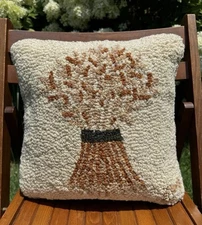 NEW Hand hooked wool pillow Wheat Sheaf Harvest Fall Autumn NWOT 14x14 Pillow
