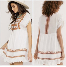 Free People Womens Sunrise Wanderer Mini Dress S Floral Embroidered Boho C1