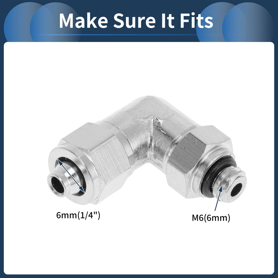 Acoplamiento rápido 1/4" M6 90° 2pcs plateado para línea de aire - Imagen 4 de 4