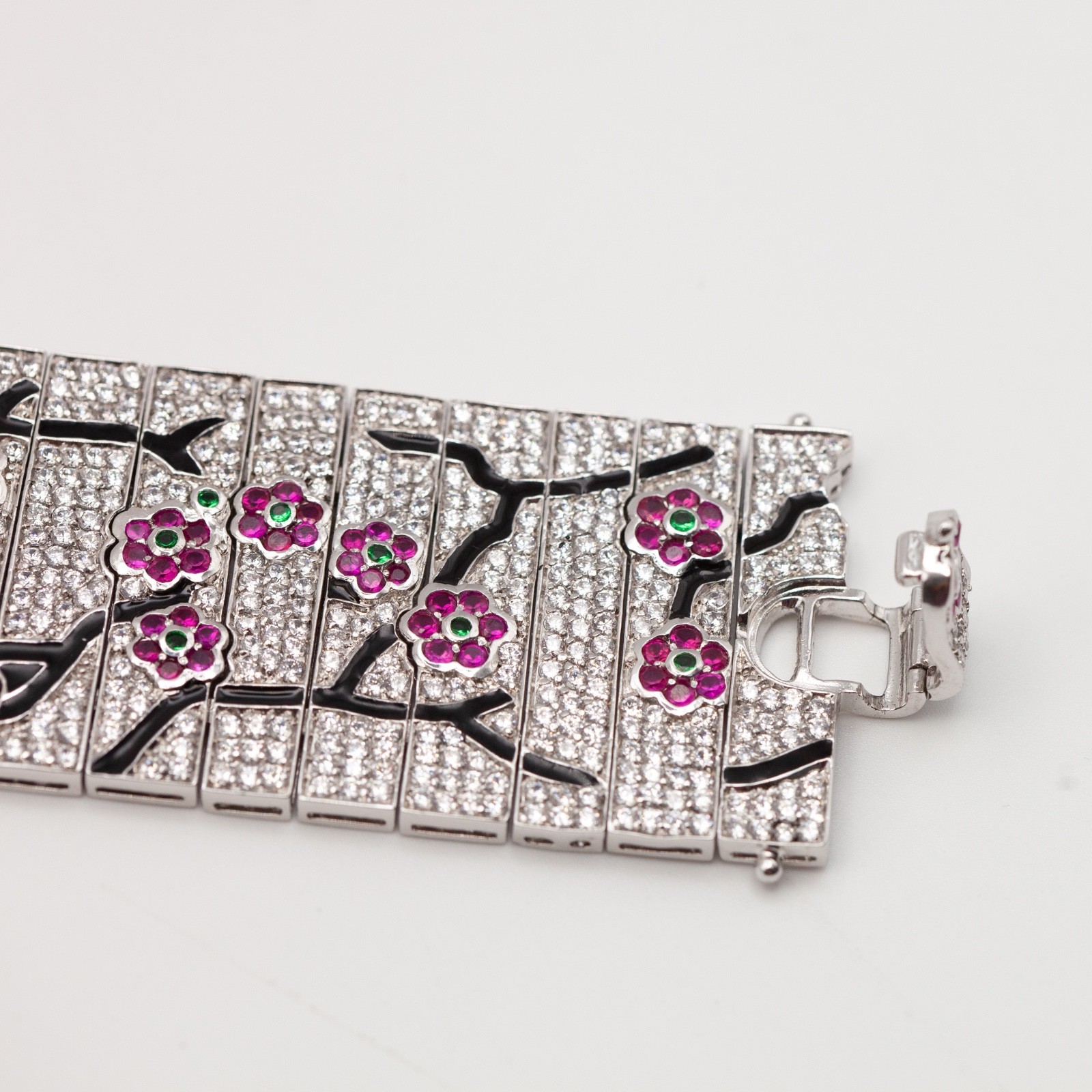 Signed JARIN Sterling Simulated Ruby & Emerald Fl… - image 7