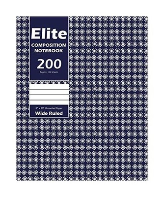 Elite Composition Notebook, Wide Ruled 8 x 10 Inch, Large 100 Sheet, Blue Cover,