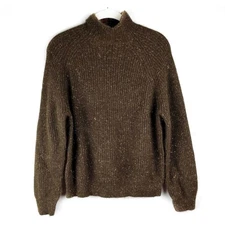 New See U Soon Brown Angora Wool Mock Neck Sweater S/M Gold Metallic