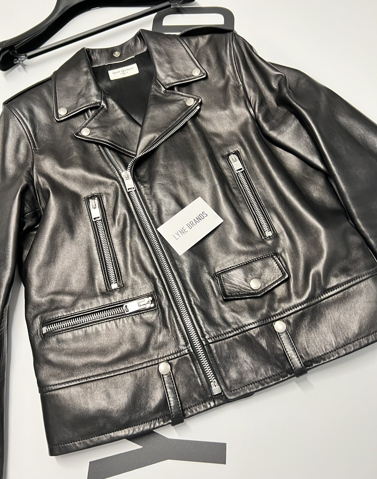 Giacca da motociclista classica agnello Saint Laurent in pelle nera taglia EU 50 CTRL £3.790