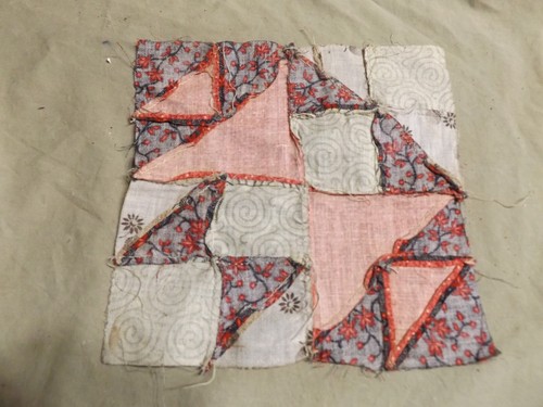 Antique Folk Art Patchwork Quilt Block Double X Pattern w miss ~8x8" hand sewn - Picture 4 of 5