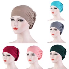 Muslim Turban Hat Head Hijab Headwear Hair Loss Cap Elastic Bonnet Solid Color