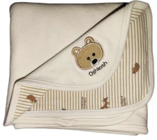 Oshkosh Critters Woodland Friends Cotton Bear Blanket Beige Brown Stripe Baby