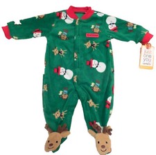 Carters Pajamas First Christmas Newborn Fleece Reindeer Footed Boys NEW Infant
