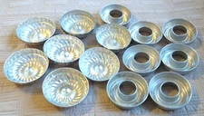 Vintage Lot (14) Aluminum Tin Tart Molds Baking Pans Round Fluted Swirl Dessert
