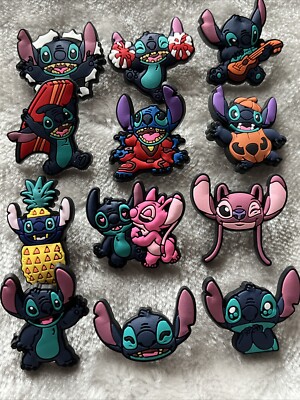 12er Set Premium verschiedene Disney s STITCH SCHUH CHARMS Partys Party Basteln