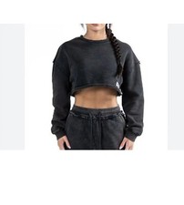 Alphalete Women's Terry Oversized Crop Pullover - Onyx , Size XS